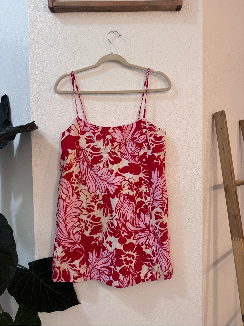 Abercrombie & Fitch Red and Pink Floral Slip Mini Dress Linen Cotton Blend Small